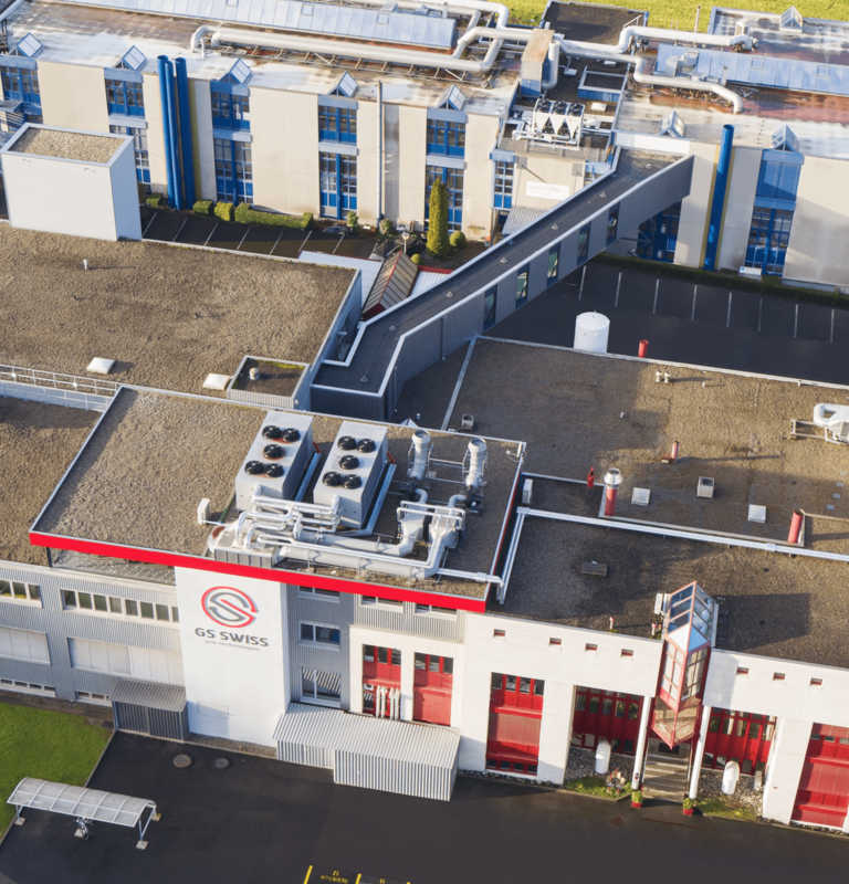 Aerial view of GS and Hofstetter PCB building captured in 2023.