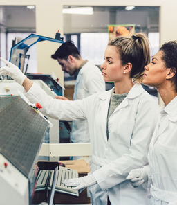 Employees at e-testers verifying the quality of PCBs. 