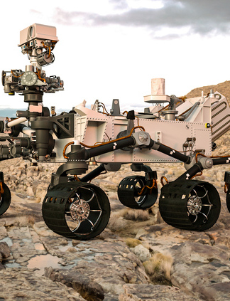 Mars Rover on Mars surface.