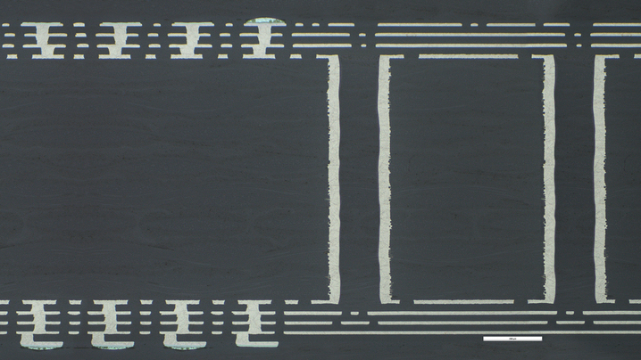 Microsection of IC-Substrate with 14 layers.