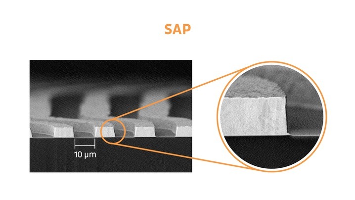 Microsection showing the flank of a trace manufactured with SAP Technology.