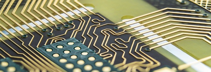 Detail of rigid PCB with flying leads.